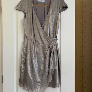 Dior Metallic Silver Wrap Mini Dress